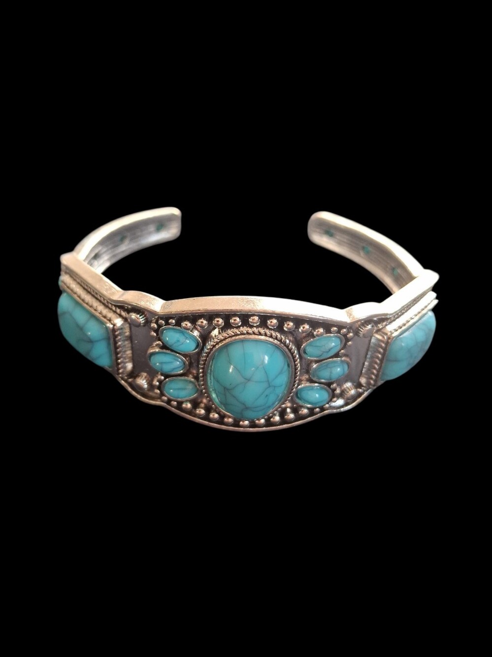 Turquoise Stone Silver-Tone Cuff Bracelet